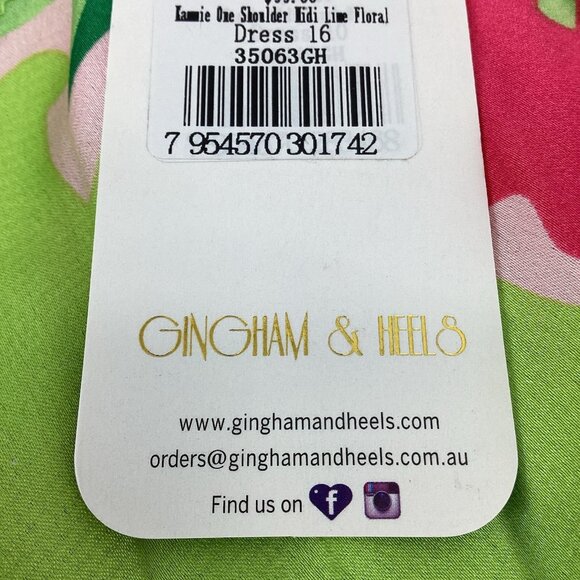 Gingham & Heels Womens One Shoulder Midi Dress Jacquard Romantic Floral Sz 16 - Picture 11 of 16